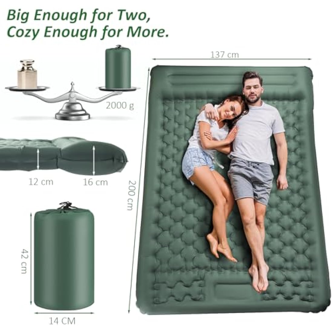 Camping Mat - Upgraded Extra Thick Self Inflating Camping Sleeping Mat Double, Reinforced Support Structure with Built-in Foot Pump and Pillow,Portable Camping Sleeping Air Mattress for Hiking Tent