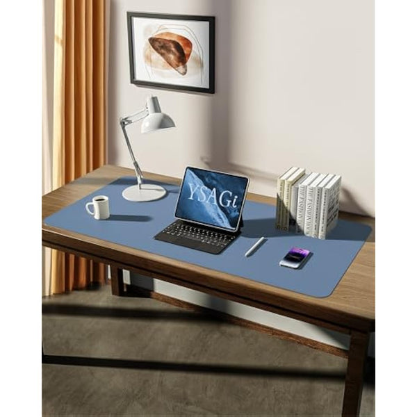 YSAGi Leather Desk Mat, Large Mouse Mat, Non-Slip Desk Pad, Waterproof PU Leather Table Protector Writing Pad for Office and Home (90 x 43 cm, Sea Blue)