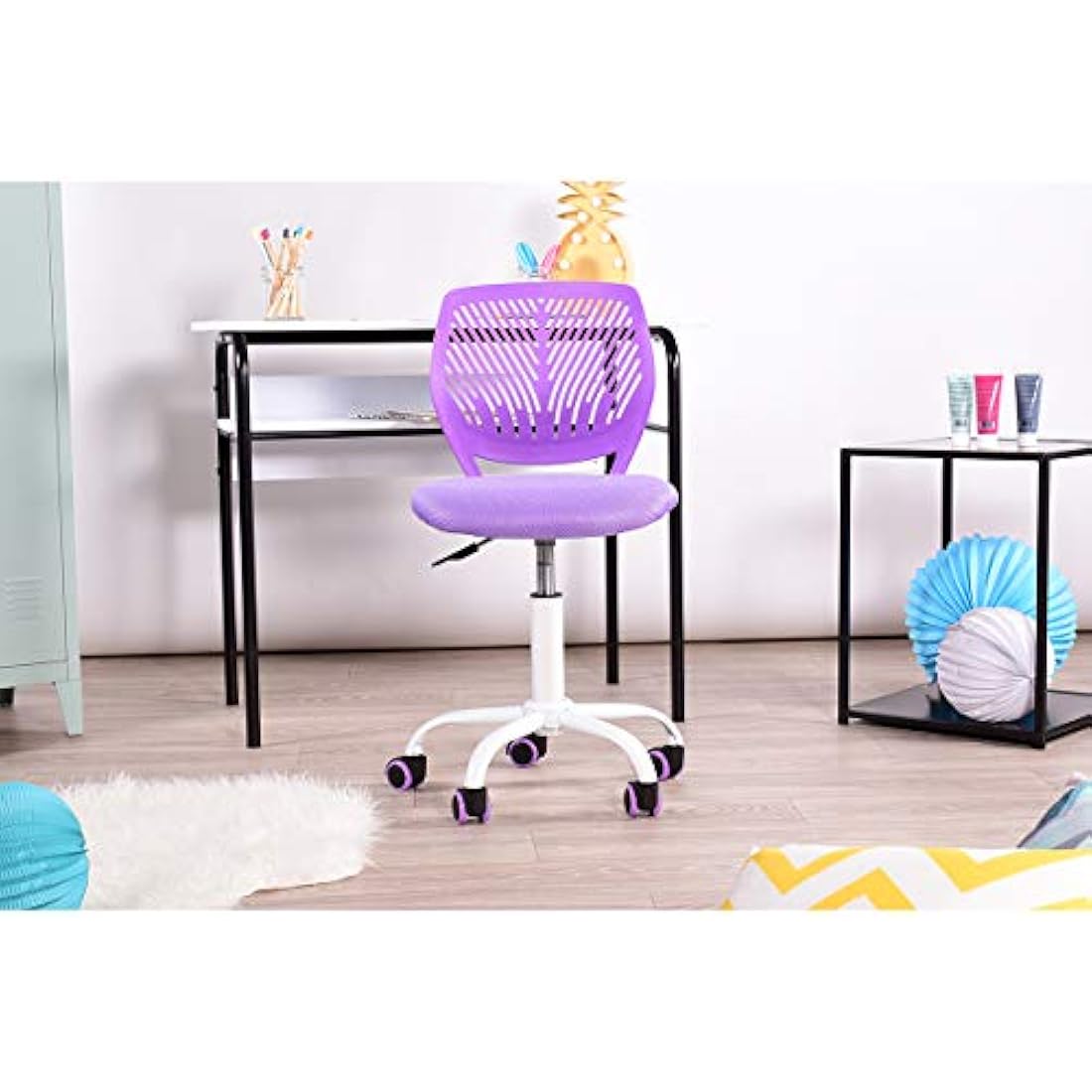 Homy Casa Desk Chair Adjustable Swivel Office Chair Fabric Seat Ergonomic Task Chair without Armrest, Purple