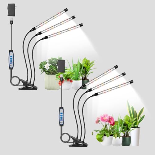 wolezek Grow Light, 2 Pack 6000K Full Spectrum Grow Lights for Indoor Plants, LED Plant Grow Lights Indoor with Clip, Auto ON & Off Timer 6/12/16H, 3 Light Modes, 5-Level Dimmable Brightness