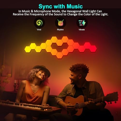 Kangtaixin Hexagon LED Lights — 20 Pack Hex Wall Light RGB Gaming Panels Hexagonal Smart Lighting Panel Sync to Music for Room Bar Gaming Setup Bedroom