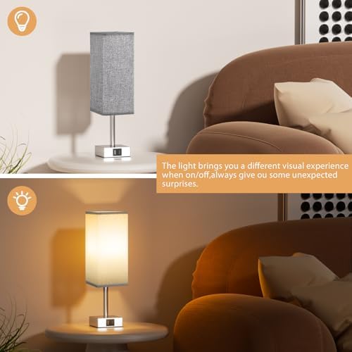 Aooshine Touch Bedside Lamps Set of 2, Touch Bed Lamp with USB-C+A Charging Ports, 3-Way Dimmable Table Lamps for Bedroom with Grey Fabric Shade(Bulbs Included)