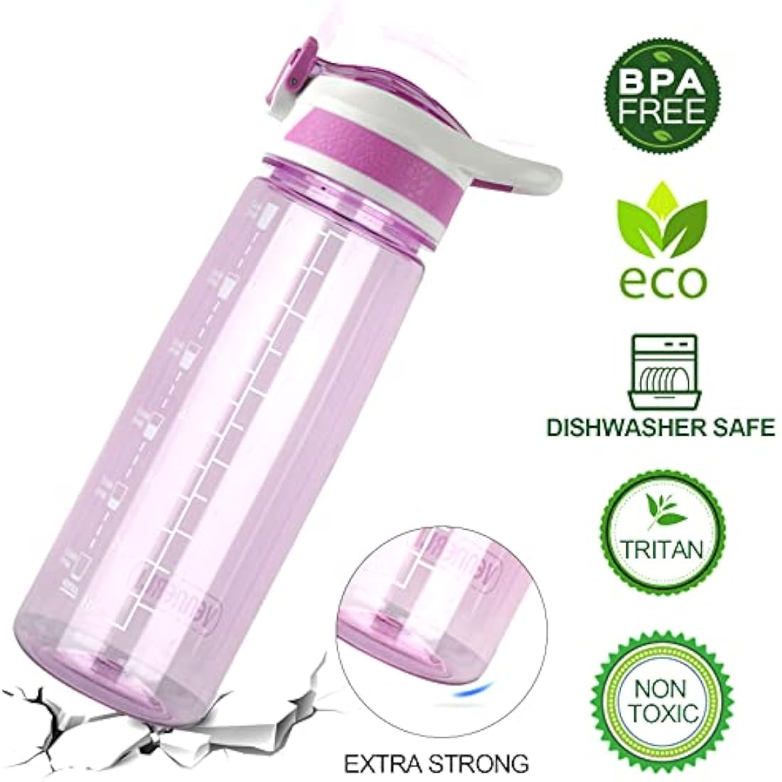 VENNERLI Water Bottle with Straw and Time Marking, Sports Water Bottle BPA Free Leak Proof Dishwasher Safe Reusable Tritan Drinks Bottle Durable Motivational for Adults Outdoor 800ml