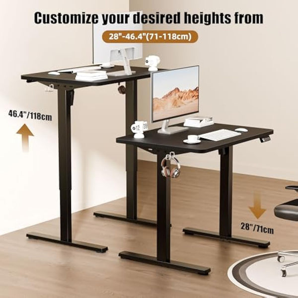 ERGOMAKER Electric Height Adjustable Standing Desk 80x60cm (31.5"x23.6"), Sit Stand Desk with Splicing Top for Home Office (Black Frame + Black Desktop)