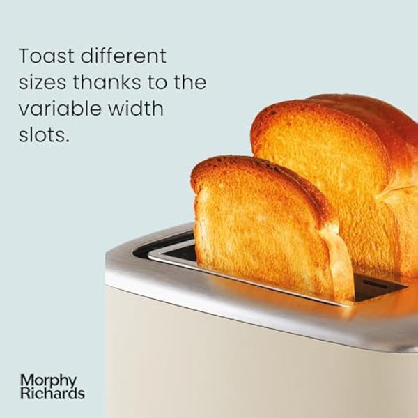 Morphy Richards Equip Cream 2 Slice Toaster - Defrost And Reheat Settings - 2 Slot - Stainless Steel - 222065