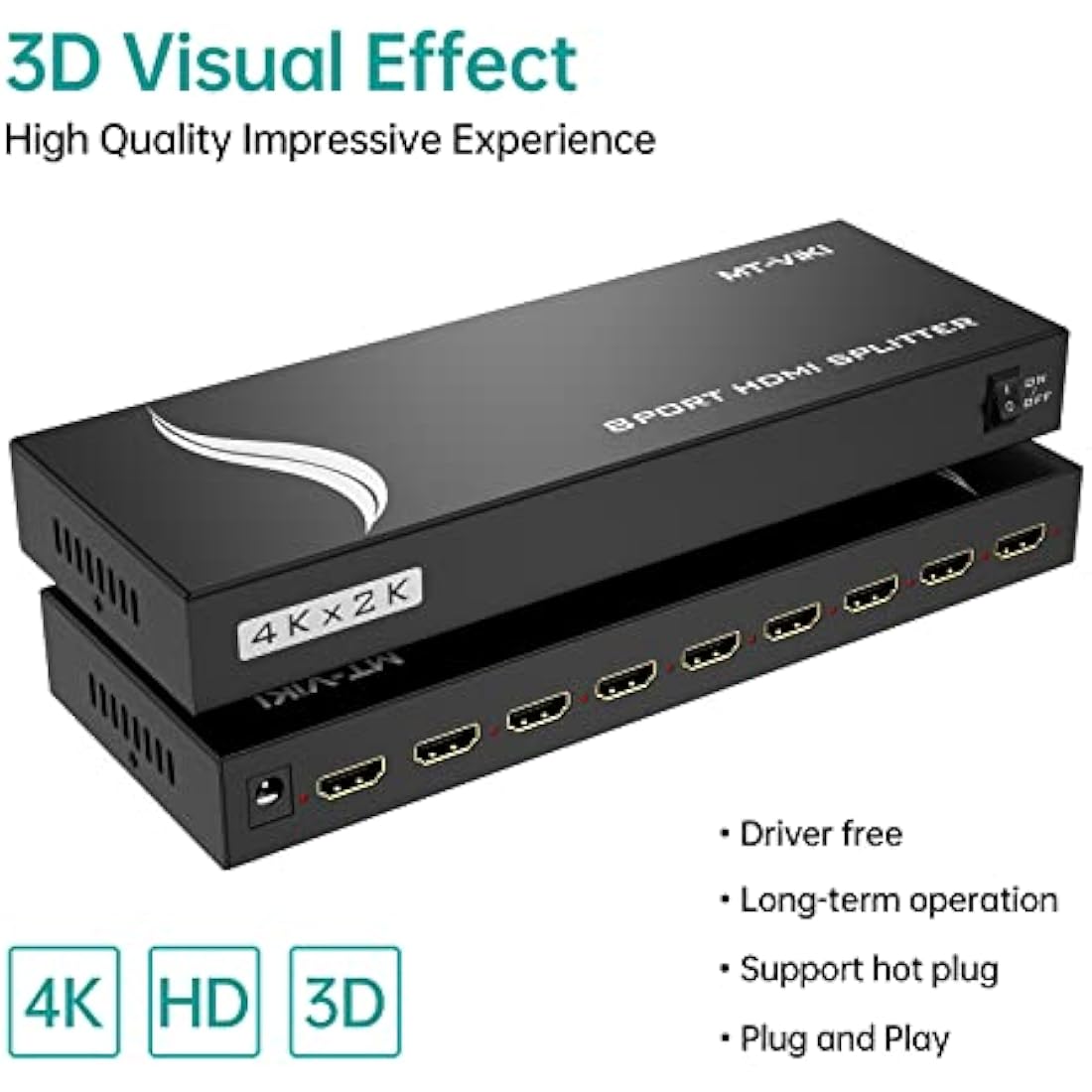 4K HDMI Splitter 1 in 8 out, 1 to 8 Distributor MT-VIKI 8 Way 1x8 For 8 Monitor HDTV CCTV 3D Supports EDID HDCP +UK Power Supply