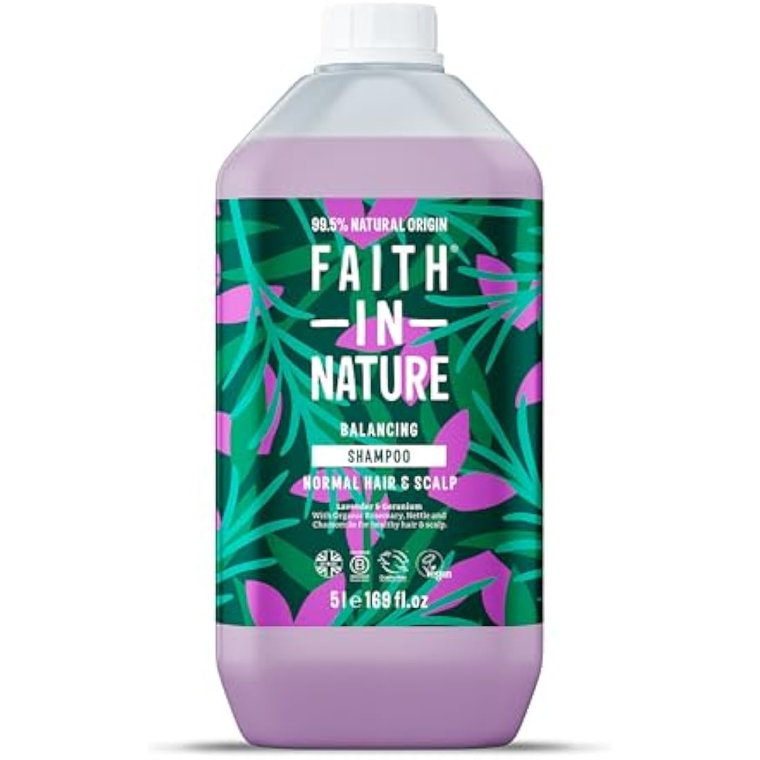 Faith In Nature Natural Lavender & Geranium Shampoo, Balancing for Normal Hair & Scalp, Vegan & Cruelty Free, No SLS, Silcones or Parabens, 5L Refill Pack
