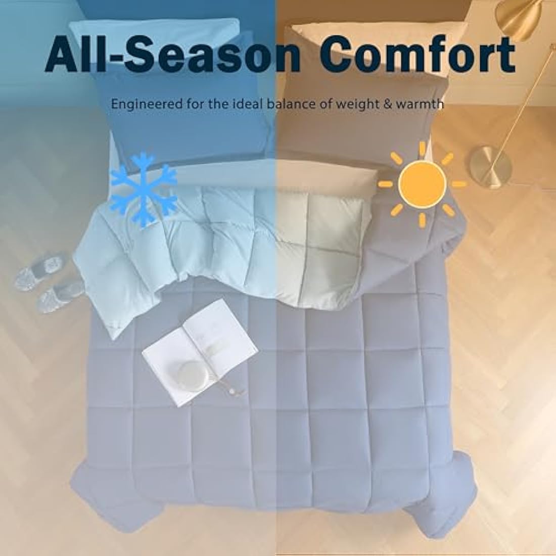 HIG 3 Pieces Navy Blue Coverless Duvet King - 240 x 220cm - Cassette Box Construction - Corner Duvet Tabs - Solid Reversible 10.5 Tog Comforter Set - 100% Down Alternative & Breathable Bedding