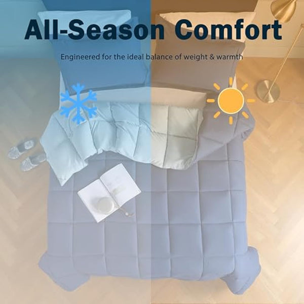 HIG 3 Pieces Navy Blue Coverless Duvet King - 240 x 220cm - Cassette Box Construction - Corner Duvet Tabs - Solid Reversible 10.5 Tog Comforter Set - 100% Down Alternative & Breathable Bedding