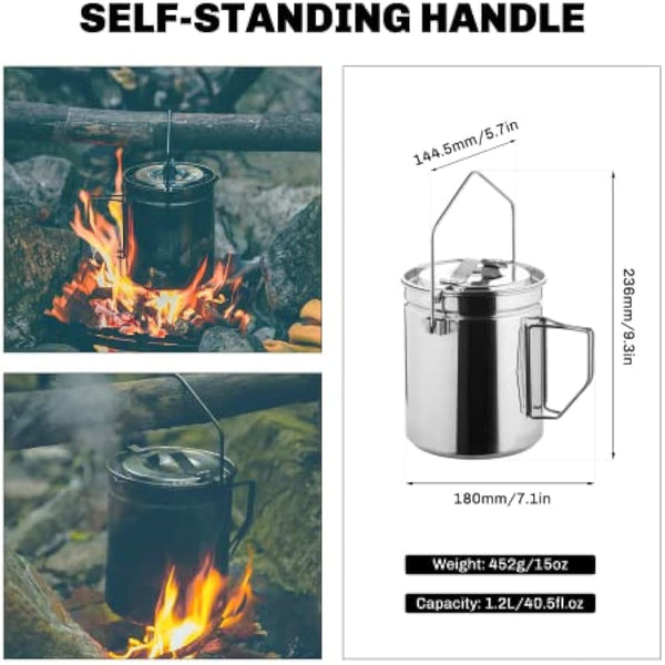 Fire-Maple Camping Pot Stainless Steel Camping Hanging Cup with Steamer Basket | 1.2L Campfire Coffee Mug with Foldable Handle for Outdoor Cooking