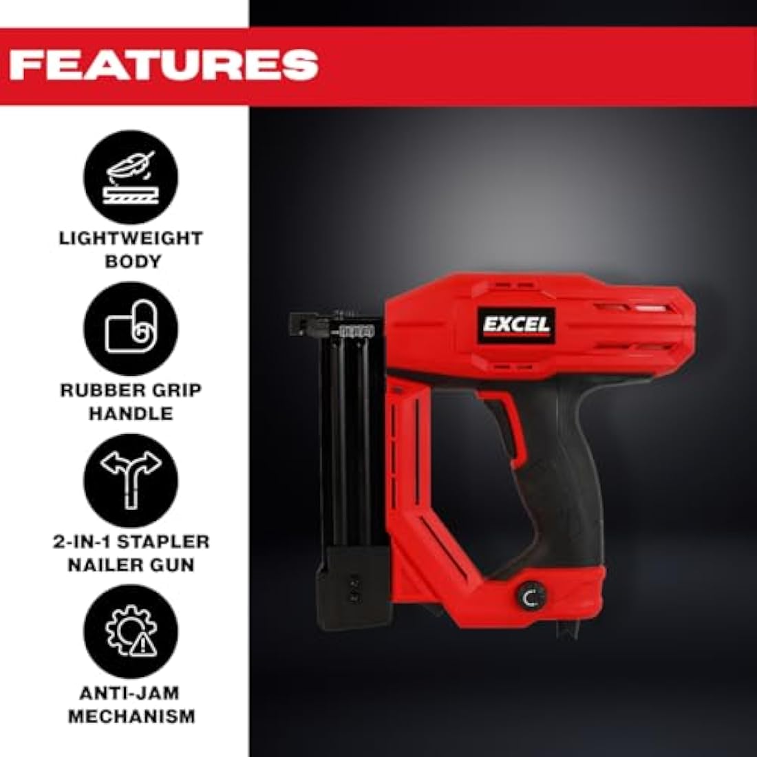 Excel 2-in-1 Electric Stapler Nailer Gun 15-32mm 18 Gauge Heavy Duty 240V~50Hz - Electric Nail Gun - Corded Nailer Gun - Ideal for Woodworking, Decorating, Construction Jobs