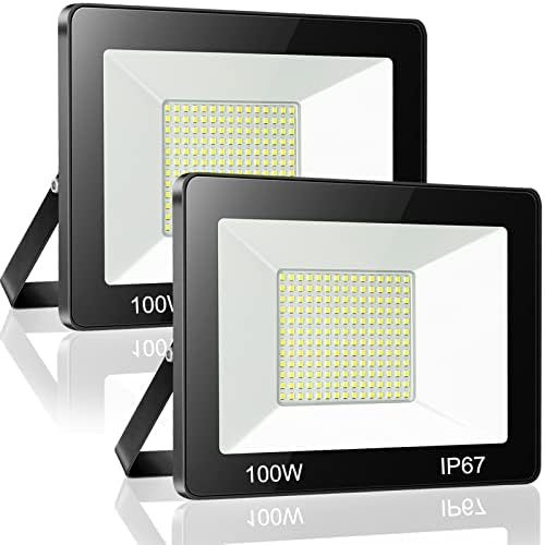 YIQIBRO 100W LED Floodlight Outdoor 2 Pack, 10000LM 6500K Outdoor LED Flood Lights Super Bright Security Light, IP67 Waterproof Spotlight for Garden, Garage, Yard, Patio, Warehouse, Factory