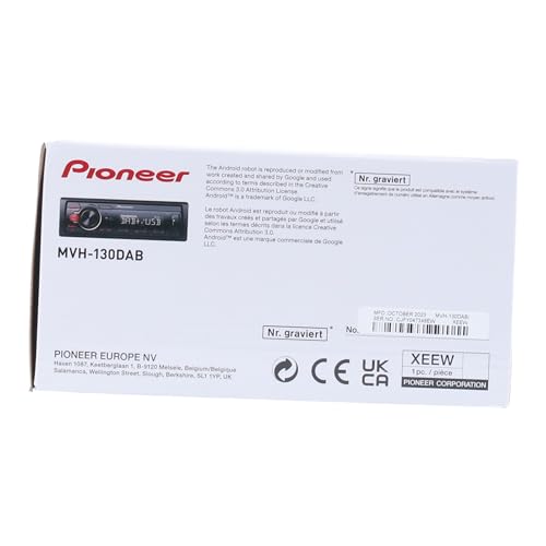 Pioneer MVH-130DAB 1-DIN receiver with DAB/DAB+, Red illumination, USB and compatible with Android devices.
