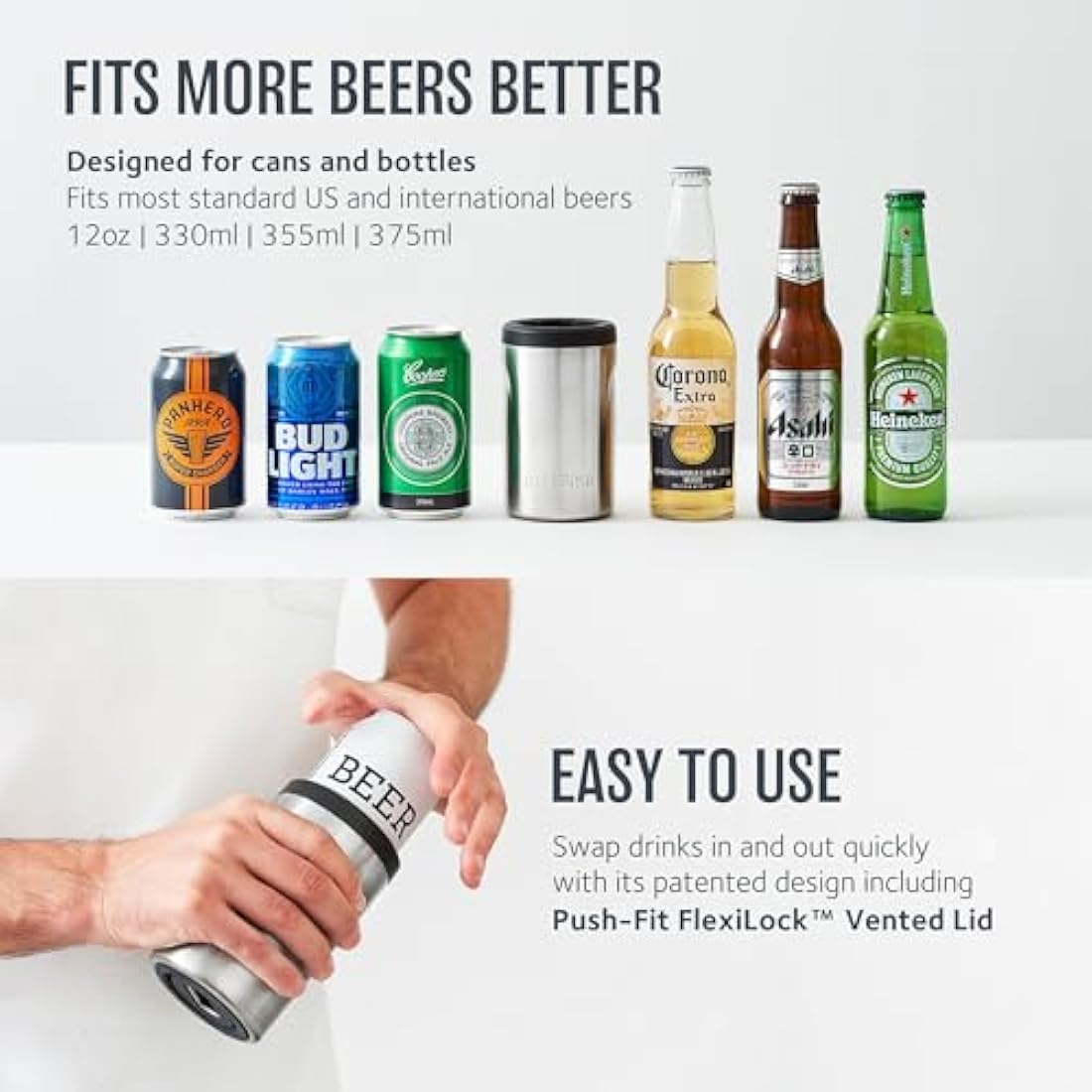 Huski Beer Cooler 2.0 | New | Premium Can and Bottle Holder | Triple Insulated Marine Grade Stainless Steel | Detachable 3-in-1 Opener | Works as a Tumbler | Best Gifts for Beer Lovers (Black)