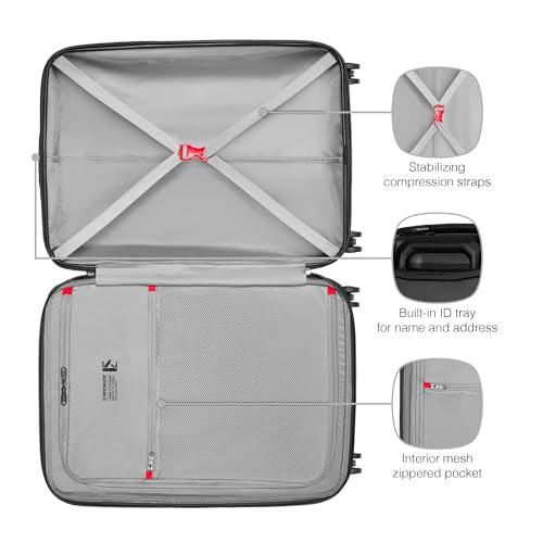 Wenger Prymo Medium hardside case with 4 Wheels, mid-Sized, 59 (67) L, Hardshell, Security Lock, for Men and Women, Travel or Vacation, Black, 612537