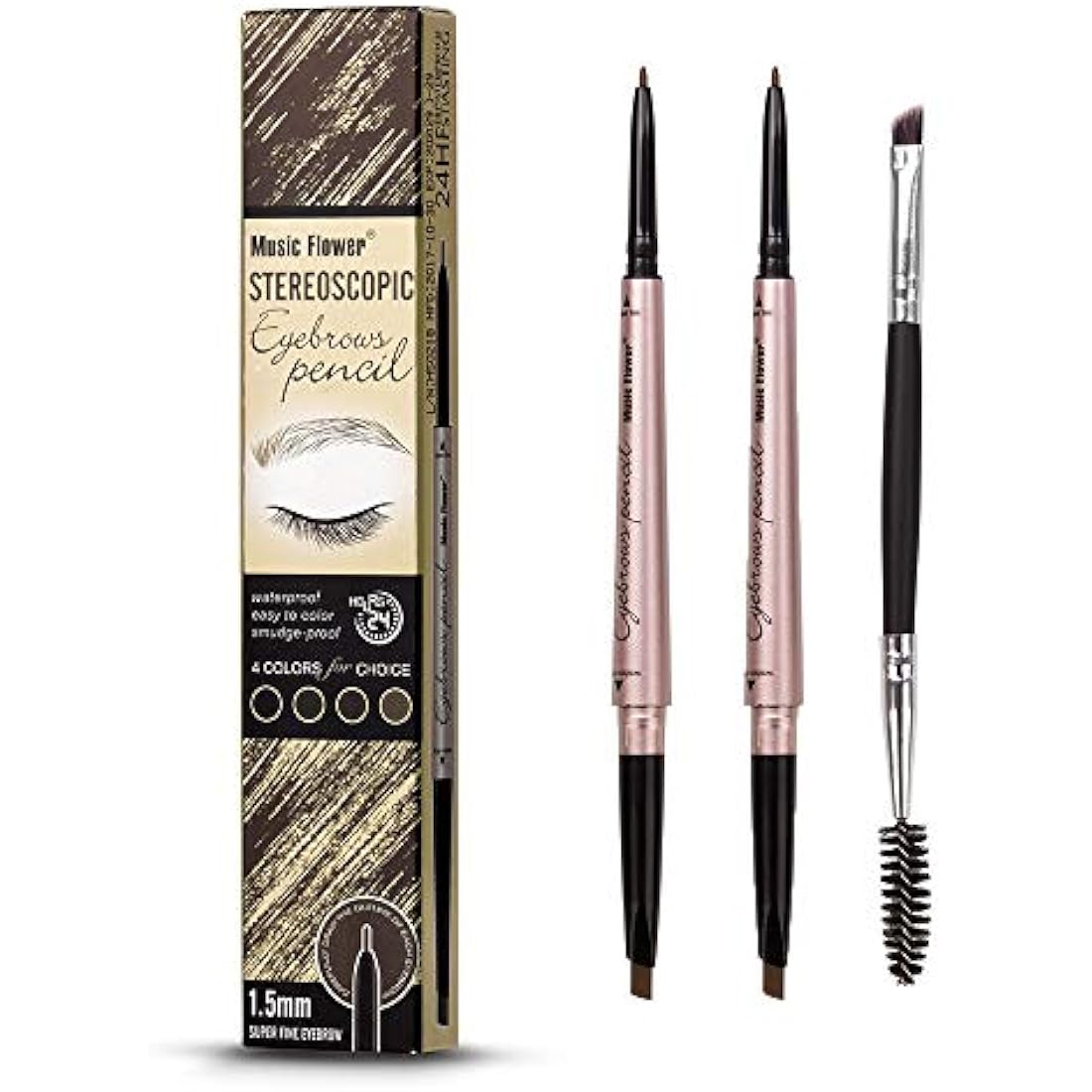 HeyBeauty Eyebrow Pencil with Brow Brush, Double Ended Eyebrow Pen, Automatic Makeup Cosmetic Tool Dark Brown 2 PCS