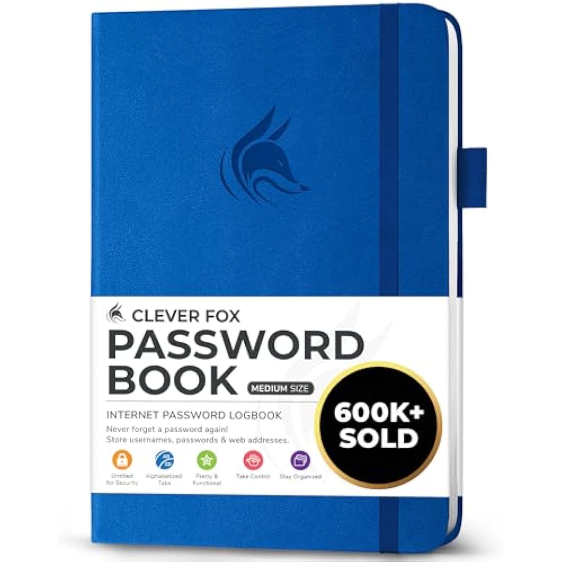 Clever Fox Password Book with alphabetical tabs. Internet Address Organizer Logbook. Medium Password Keeper for Website Logins (Royal Blue)