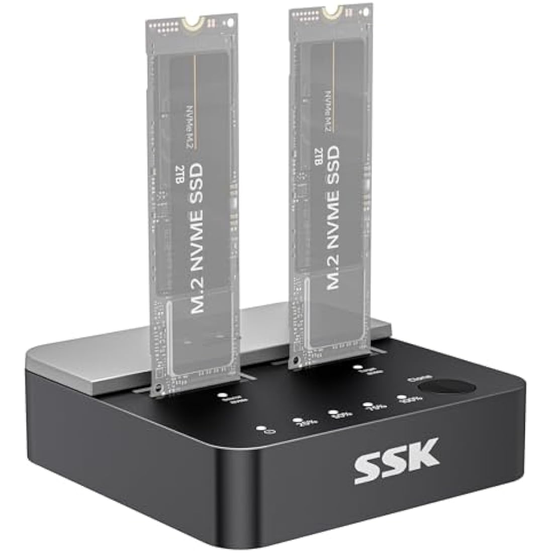 SSK M.2 NVMe SSD Cloner, Dual Bay Enclosure, Tool-Free 20Gbps USB3.2 Gen 2X2 Docking Station for M Key PCIe NVMe SSD Reader, Offline Clone