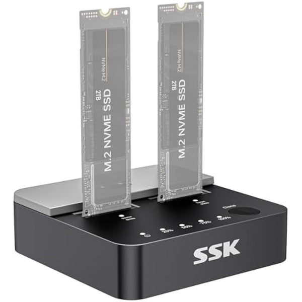 SSK M.2 NVMe SSD Cloner, Dual Bay Enclosure, Tool-Free 20Gbps USB3.2 Gen 2X2 Docking Station for M Key PCIe NVMe SSD Reader, Offline Clone