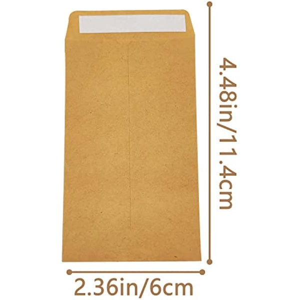 100Pcs Small Brown Envelopes, Self-Adhesive Seed Envelopes Seed Packets Kraft Paper Coin Envelopes Money Envelopes for Wages, Seeds, Coins, Beads or Stamps(10x6cm/3.9x2.4inch)