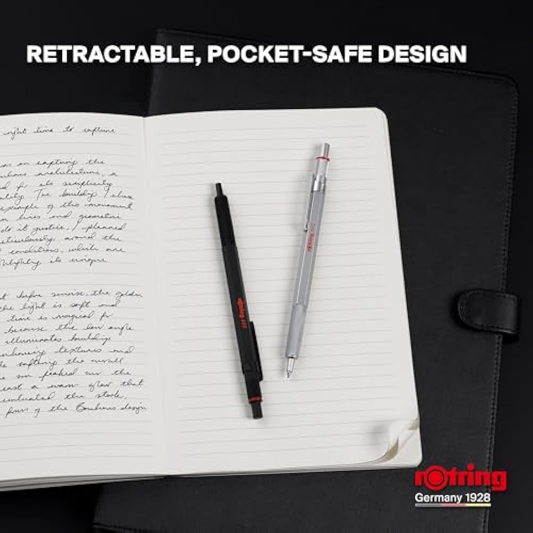 rOtring 600 Gel Pen | 0.55 mm | Black Ink | Black Metal Body Pen | Non-Slip Knurled Grip & Hexagonal Barrel | Refillable