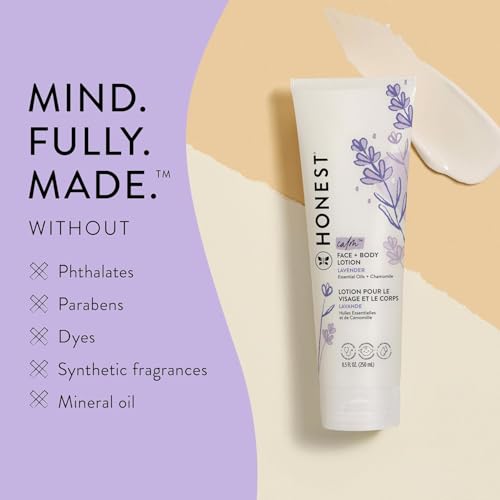 Honest Calming Lavender Hypoallergenic Face And Body Lotion With Naturally Derived Botanicals, Dreamy Lavender, 8.5 Fluid Ounce