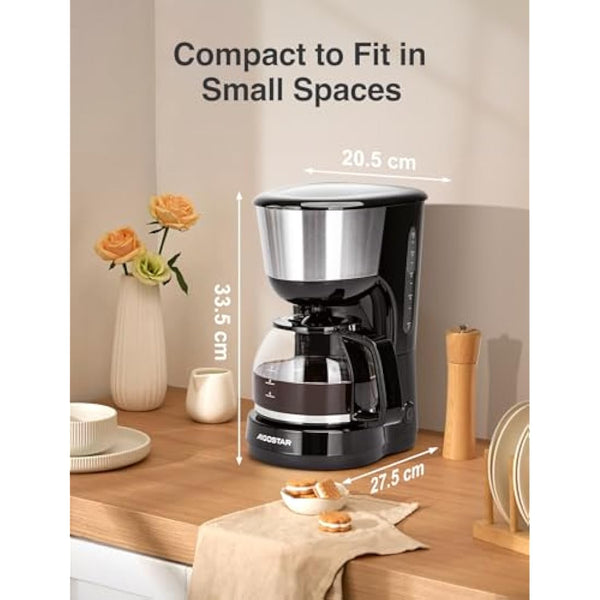Aigostar Filter Coffee Machine Drip Coffee Maker, 40Mins Keep Warm, Anti-Drip Function, Fast Brewing Coffee Maker with Reusable Filter, Pour Over Technology, 1000W, 1.25L - Chocolate 30KYJ