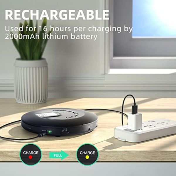 ARAFUNA CD Player Portable, Rechargeable Portable CD Player for Car and Travel, Small Player CD with Headphone and Anti-Skip, Personal Player with LCD Display, AUX Cable, Backlight