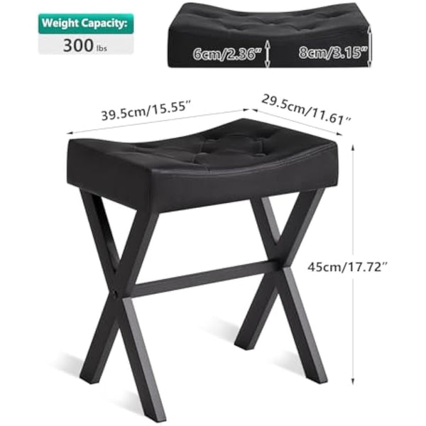 IBUYKE U-shaped PU Vanity Stool, Square Makeup Stool with X-Leg, Ottoman Seat Footrest Stool, Multi-Use as Small Side Table, for Bedroom, Living Room, Black WBD019B