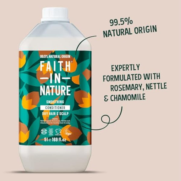 Faith In Nature Natural Jojoba Conditioner, Smoothing for Dry Hair & Scalp, Vegan & Cruelty Free, No SLS, Silicones or Parabens, 5L Refill Pack