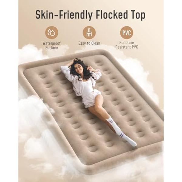 Airefina King Air Bed, Inflatable Mattress with Built in Pump, Blow up Bed in 3 Mins Self-Inflation, Portable Double Blow up Mattress, Flocked Surface Airbed for Guest, Home & Camping, -203×152×40cm