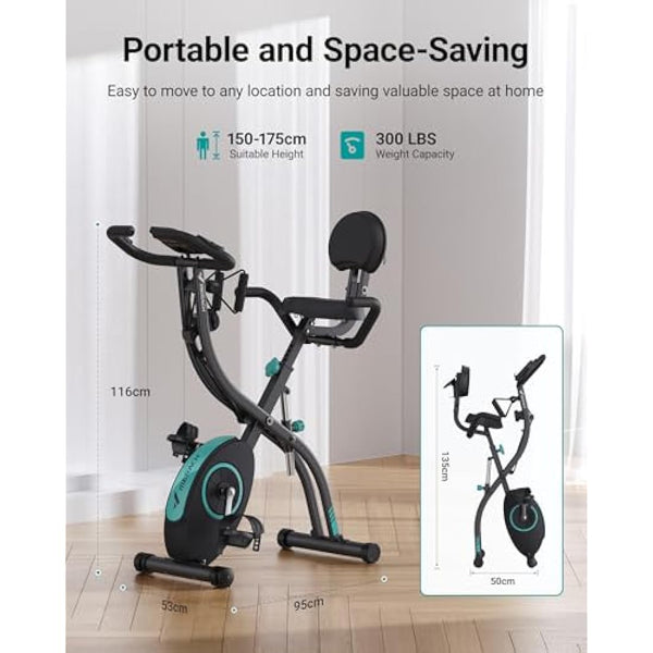 MERACH 4 in 1 Foldable Exercise Bike with Exclusive APP for Customizable Exercise Plans, 16-Level Magnetic Resistance Folding Stationary Exercise Bike, 300lbs Capacity and Comfortable Seat Cushion