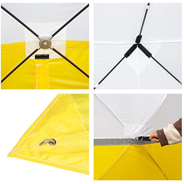 Goutime Pop Up work shelter Gazebo 2mx2m small event shelter party tent garden bbq Fishing camping/Trade Shows/Temporary Emergency/Construction,Outdoor lightweight fold up Work Tent（white yellow）