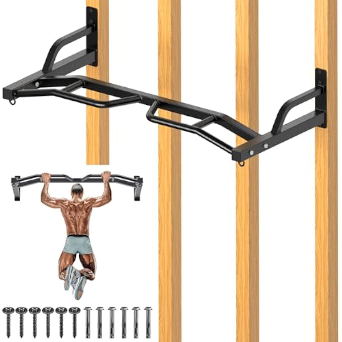 Kipika Heavy Duty Ceiling Pull Up Bar - Adjustable Height, Comfortable Grip, Easy Installation - Ideal for Home Gym Workout