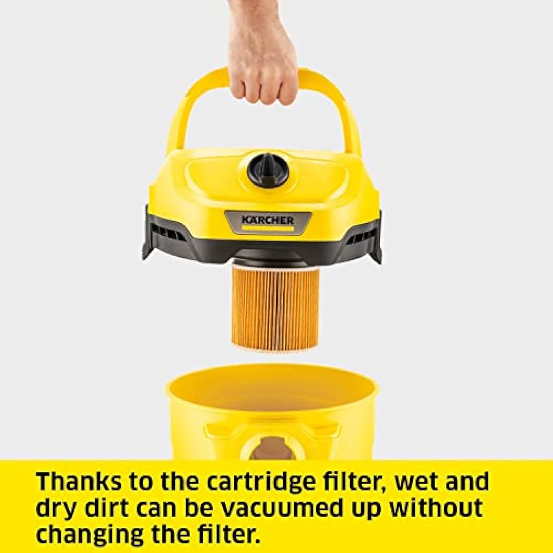 Kärcher Wet and Dry Vacuum Cleaner WD 2 Plus, blowing function, power: 1000w, incl. cartridge filter, floor and crevice nozzle, Yellow, plastic container: 12 l, suction hose: 1.8 m