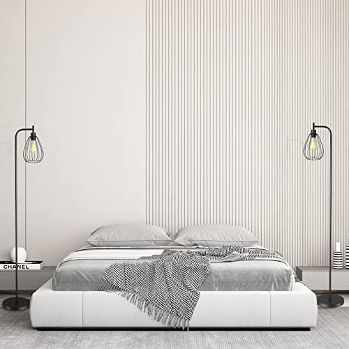 ArcoMead Industrial Floor Lamp, Black Standing Lamp Tall Pole Light with Teardrop Cage Head, Whole Metal Rustic Floor Lamp with Foot Switch for Bedroom, Living Room Farmhouse Office