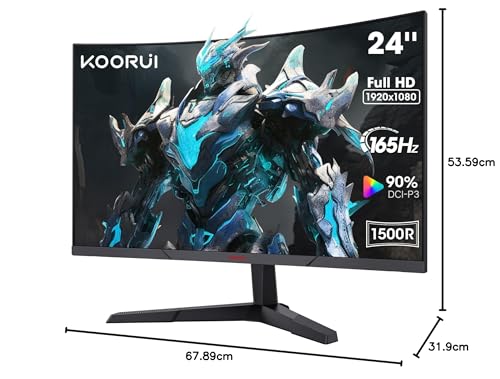 KOORUI 34 Inch Ultrawide Curved Gaming Monitor, 165Hz, WQHD 1440P, 1000R, MPRT 1MS, HDR 400, 2x HDMI 2.0, 1x DisplayPort 1.4, AdaptiveSync, Tilt/Height Adjustable, Black