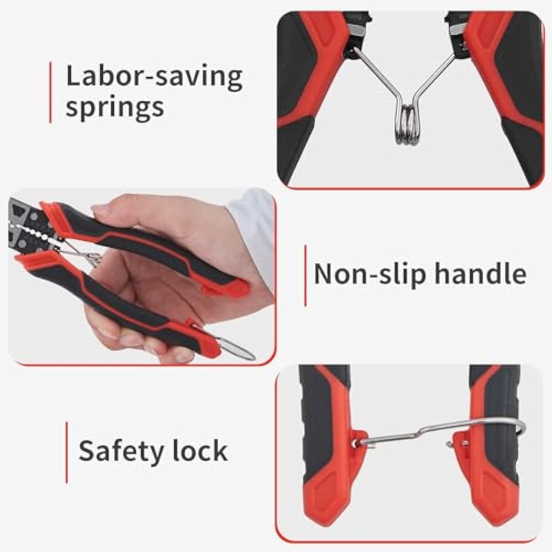 HOUSERAN 3-Piece Pliers Tool Set - 8.3” Needle Nose & Lineman Pliers, 7.5” Diagonal Cutters, Spring Loaded with Safety Lock