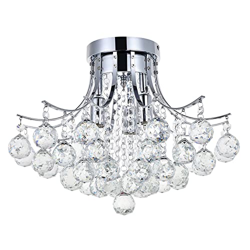Dst Crystal Chandelier Ceiling Light, Modern Mini Flush Mount LED Chandelier Lights Chrome Pendant Lighting Fixture for Living Room, Dining Room,