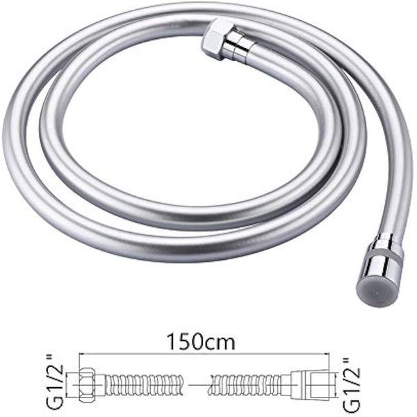 GRIFEMA Smooth Shower Hose 1.5m / 59 Inch – Flexible PVC Shower Hose, Anti-Kink & Leakproof, Universal G1/2" Fit, Durable Replacement Hose with Brass Connectors & Washers - Silver