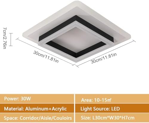DELIPOP Modern Ceiling Lights, 30W 3375LM Square Ceiling Lamp Warm Light 3000K, LED Ceiling Lighting for Bedroom Living Room Hallway Office Kitchen Balcony