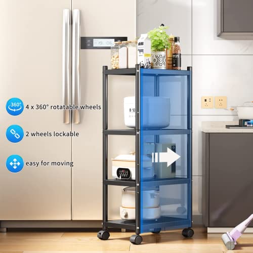 SAYZH Shelving Unit, 4 Tier Metal Kitchen Trolley on Wheels, Multifunctional Heavy Duty Narrow Storage Shelves Rack with Wheels and Anti-slip Feet for