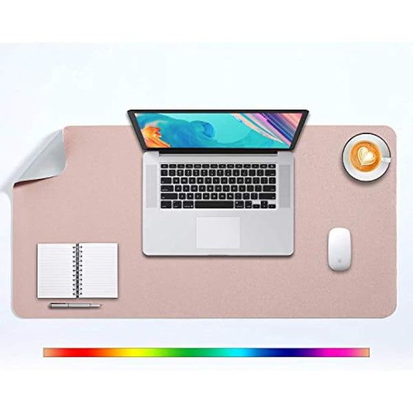Desk Pad Large, Desk Mat, Extended Mouse Mat, Mouse Pad XL, Desk Blotter, DOBAOJIA Laptop Pad Writing Pad for Office/Home, Dual-Side Use PU Leather Waterproof 31.5" X 15.7" (Pink/Silver)