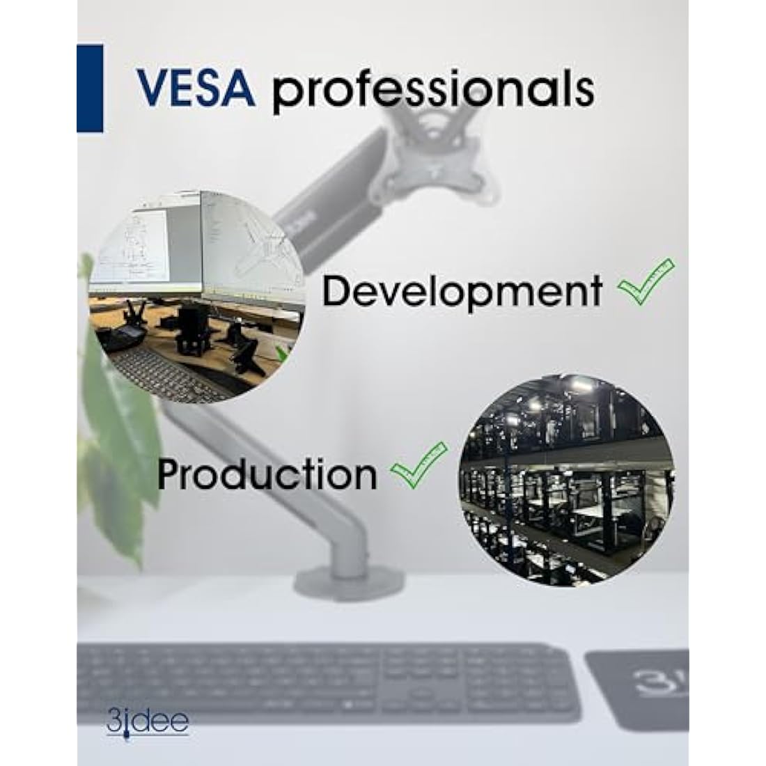 3IDEE VESA Adapter Compatible with BenQ Monitor (EX3203R, EX3501R) - VESA Mount 75x75 mm - for Monitor Without VESA Connection - for Mounting on a Monitor or Wall Mount