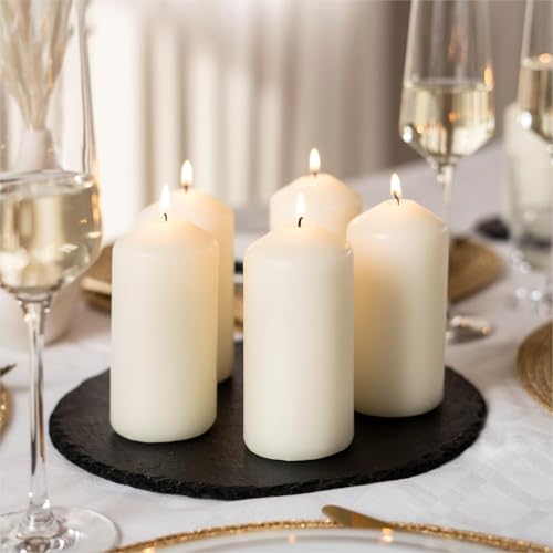 Hofer Unscented Pillar Candles - Ivory - 60 x 120 mm - Set of 18 Decorative Candles - 39 Hours Long Burning Time - Dripless - Smokeless - RAL Quality