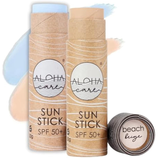 Aloha Sun Stick SPF 50+, Ideal for Water Sports & Surfing, Mineral Sunscreen Stick SPF 50 Face, Sunblock Stick, Sun Block Sticks for Face, SPF Stick, Zinc Stick Alternative Sunstick, 2pcs blue + beige