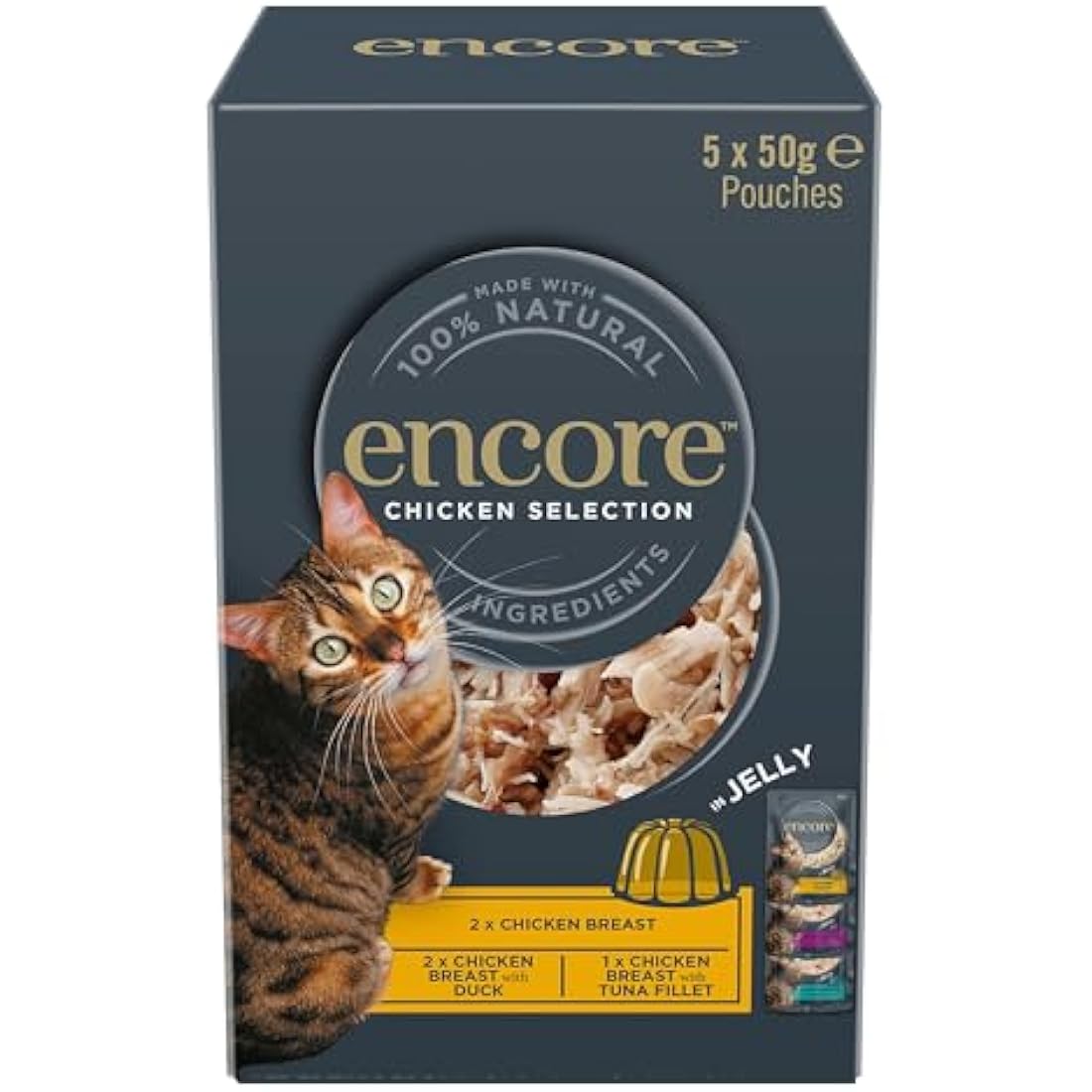Encore 100% Natural Wet Cat Food, Multipack Chicken in Jelly, 5 x 50 g Pouches