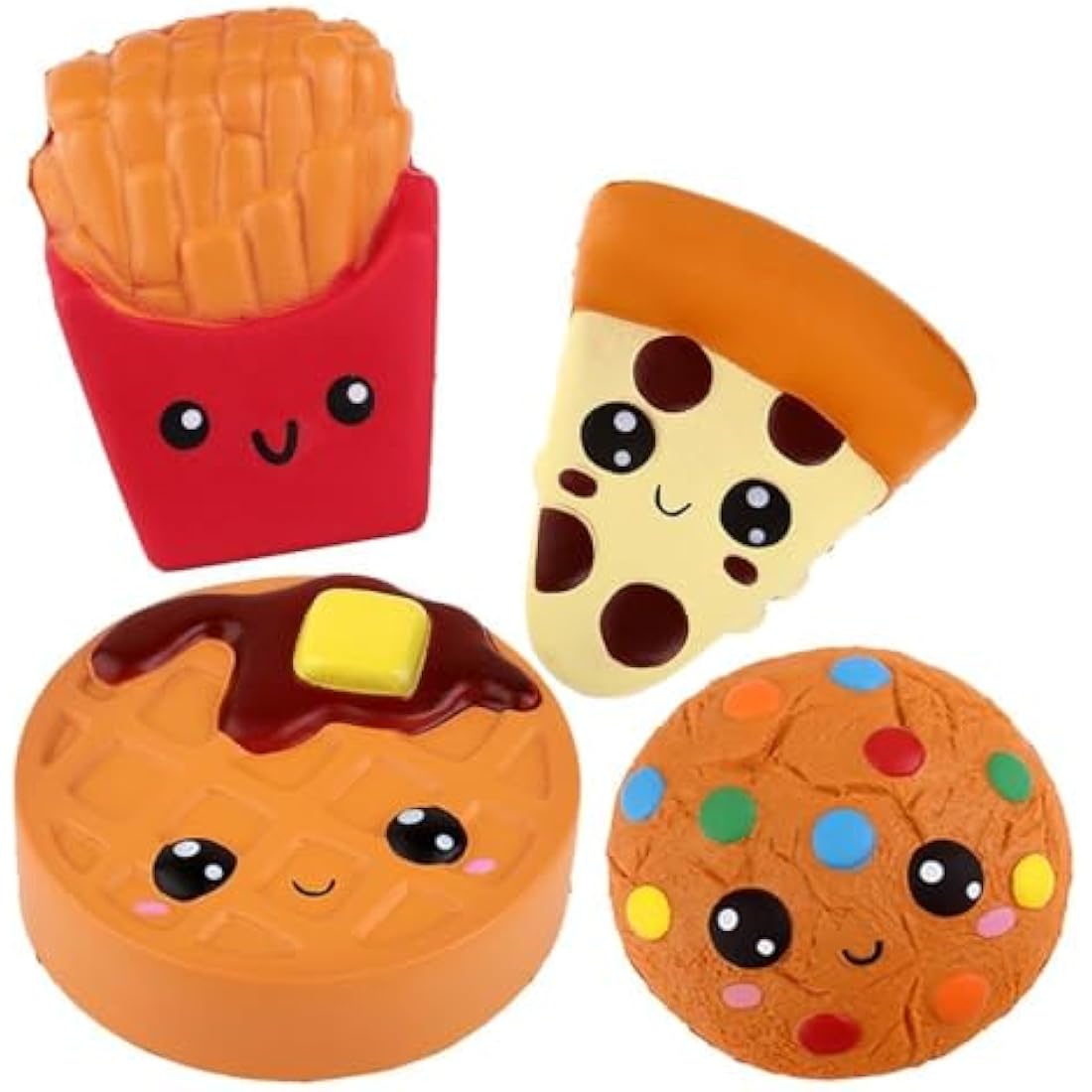 Anboor Squishies 4 Pcs French Fries,Cake,Cookie,Pizaa Slow Rising Super Soft Scented Kawaii Squeeze Squishy Food Pack Toys Stress Relief Gift Collection
