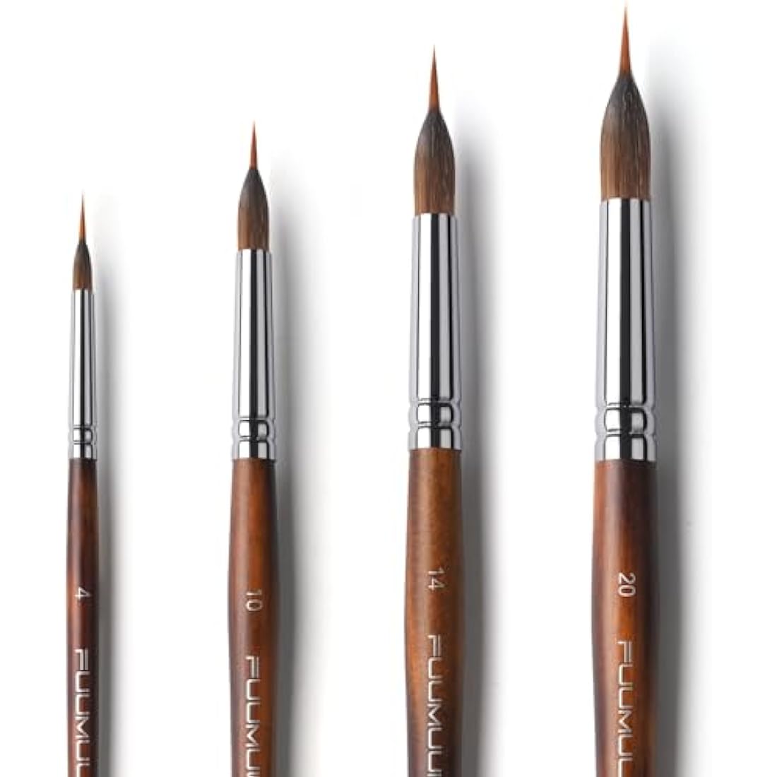 Fuumuui Professional Watercolour Brushes 4Pcs with Patented Design, Extended Needle Point Synthetic Long Pinhead, Kolinsky Sable Body for Fine Detailing - Watercolour Acrylic Gouache Inks Painting