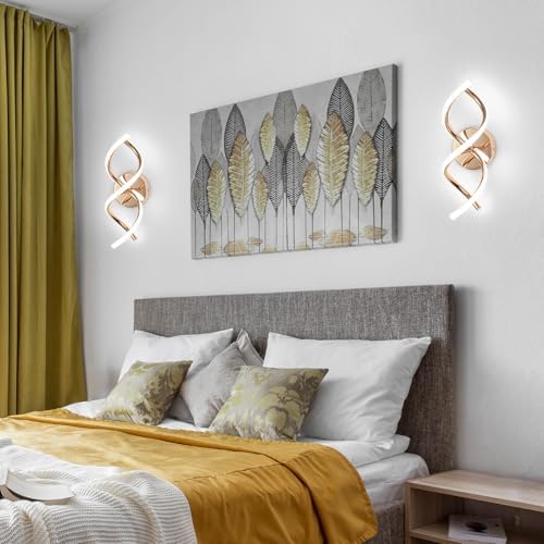 EIDISUNY Wall Lamp LED Gold Modern Elegant Spiral Indoor Wall Lights for Bedside Bedroom Living Room Hallway Wall Lighting Fixture Cool White Light 24W